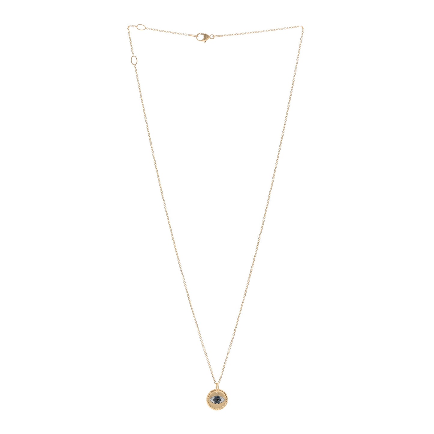 18K Yellow Gold Blue Sapphire Diamond Evil Eye Necklace