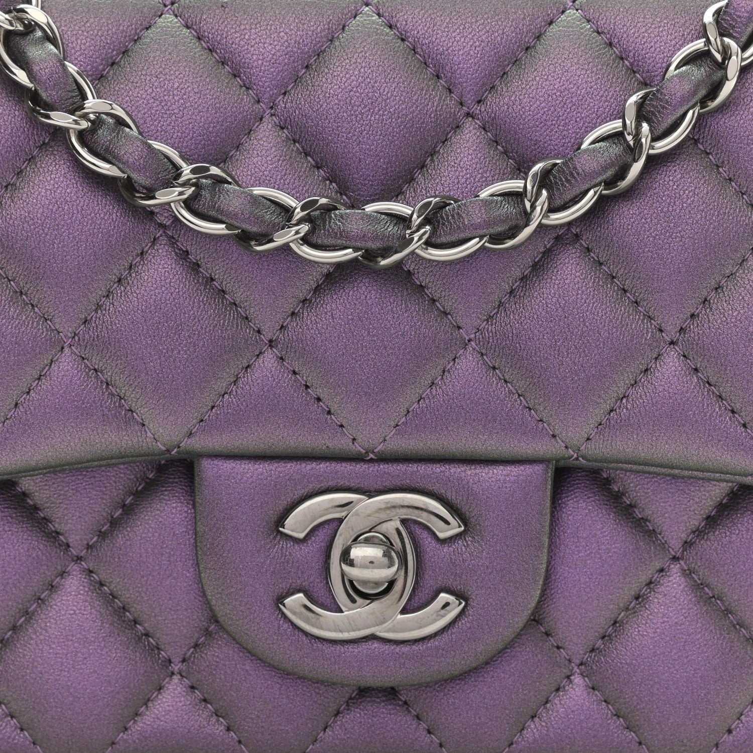 Chanel Iridescent Lambskin Quilted Mini Square Flap Dark Purple 8 of 9