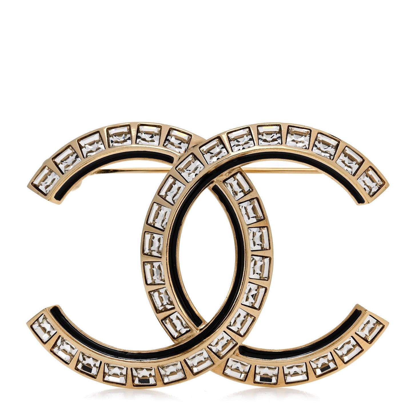 Baguette Crystal CC Brooch Black Gold