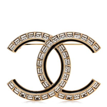 Chanel Baguette Crystal CC Brooch Black Gold 1 of 4