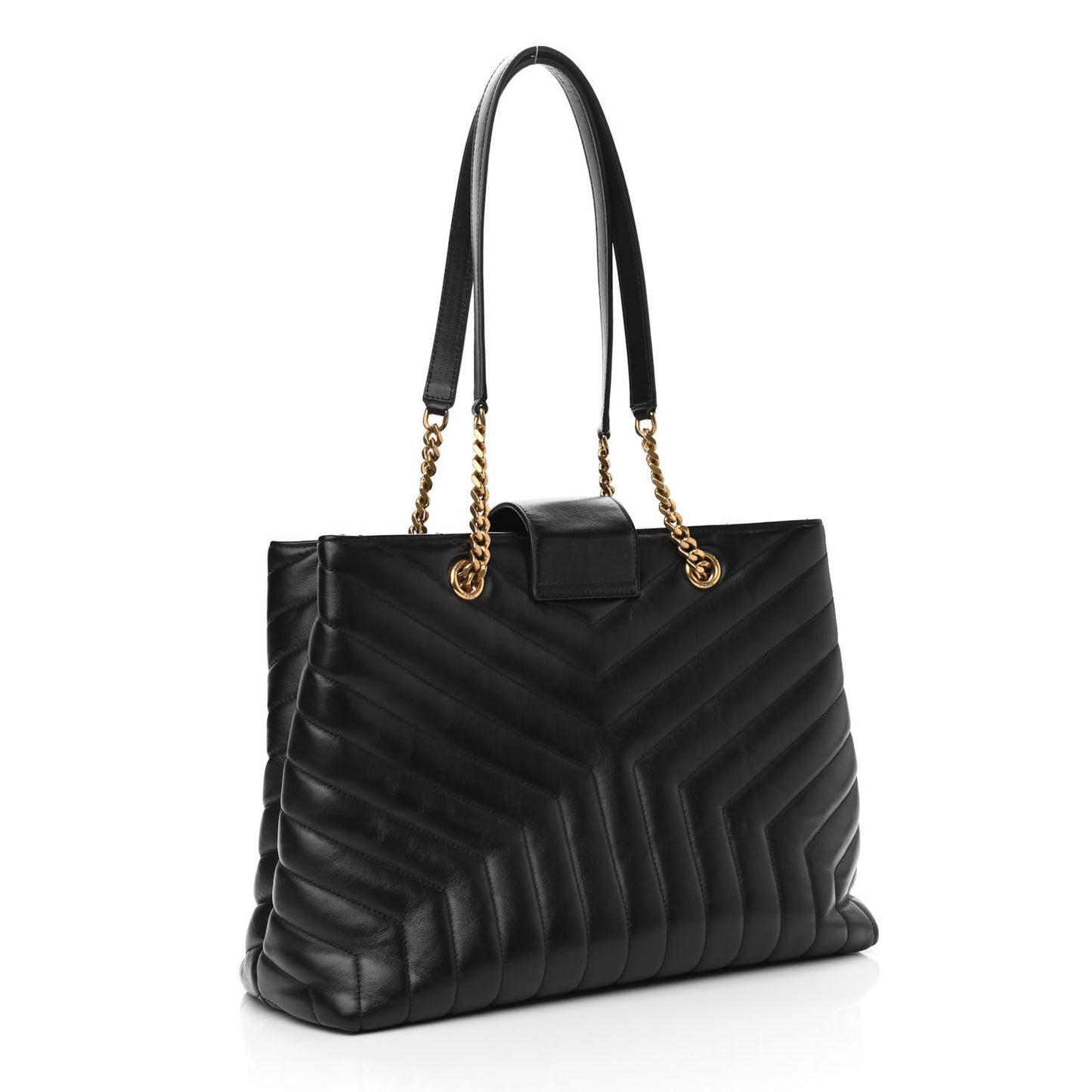 Calfskin Y Quilted Monogram Large Loulou Shopper Black