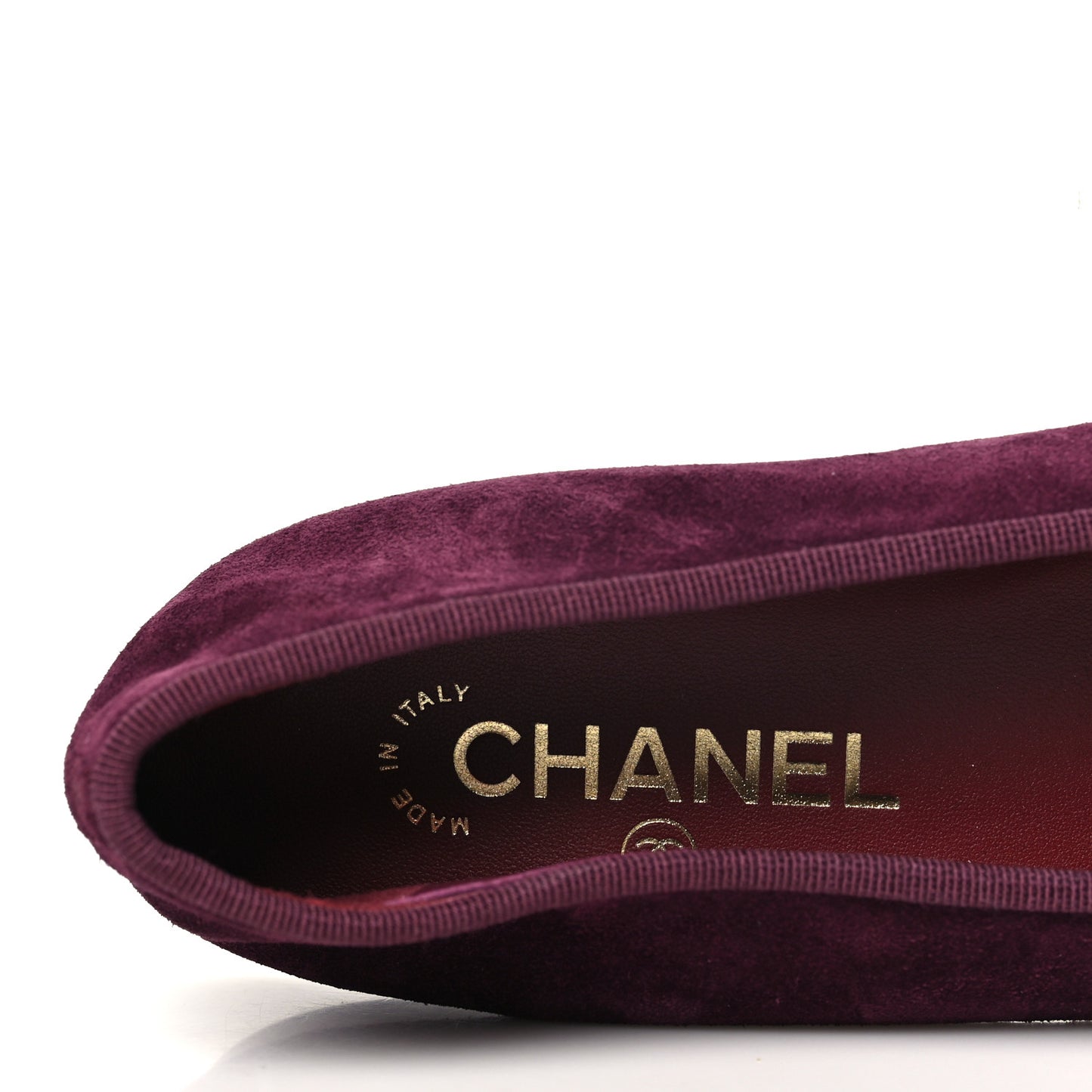 Suede Patent Calfskin Cap Toe CC Ballerina Flats 37 Burgundy
