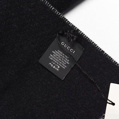 Gucci Wool Cashmere Logo Scarf Black 5 of 5