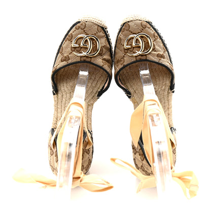 Gucci Monogram Matelasse GG Marmont Ankle Wrap Platform 35/120mm Espadrille Wedges 35.5 Beige Ebony Black Sand Storm 2 of 9