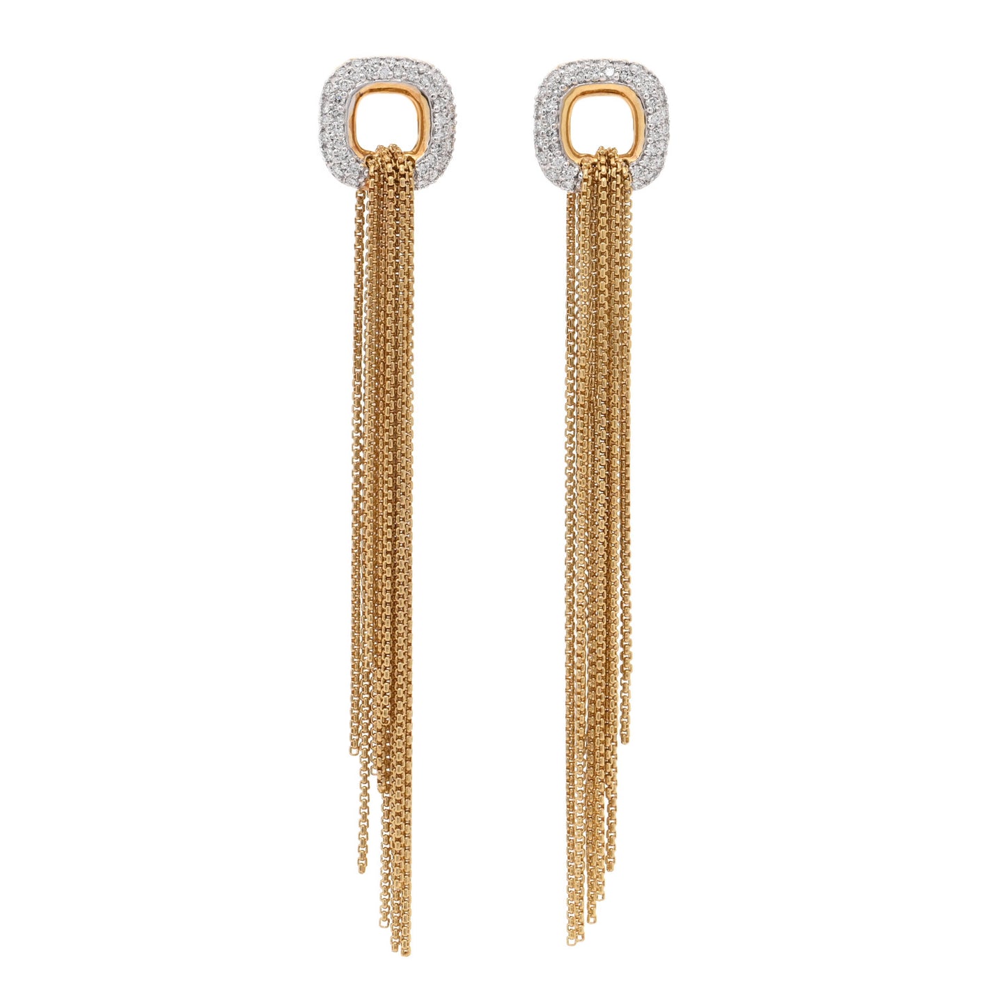 18K Yellow Gold Diamond Tassel Drop Earrings