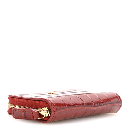 Chanel Calfskin Crocodile Embossed Crococo Coin Purse Burgundy 4 of 8