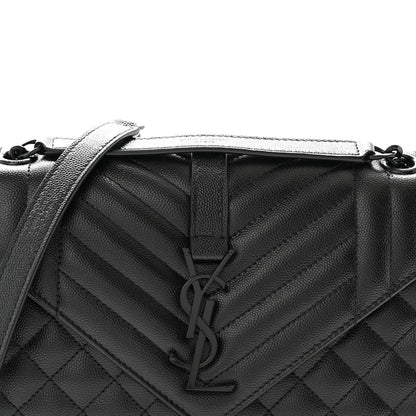 Saint Laurent Grain De Poudre Textured Mixed Matelasse Triquilt Medium Monogram Monochrome Satchel Black 8 of 10