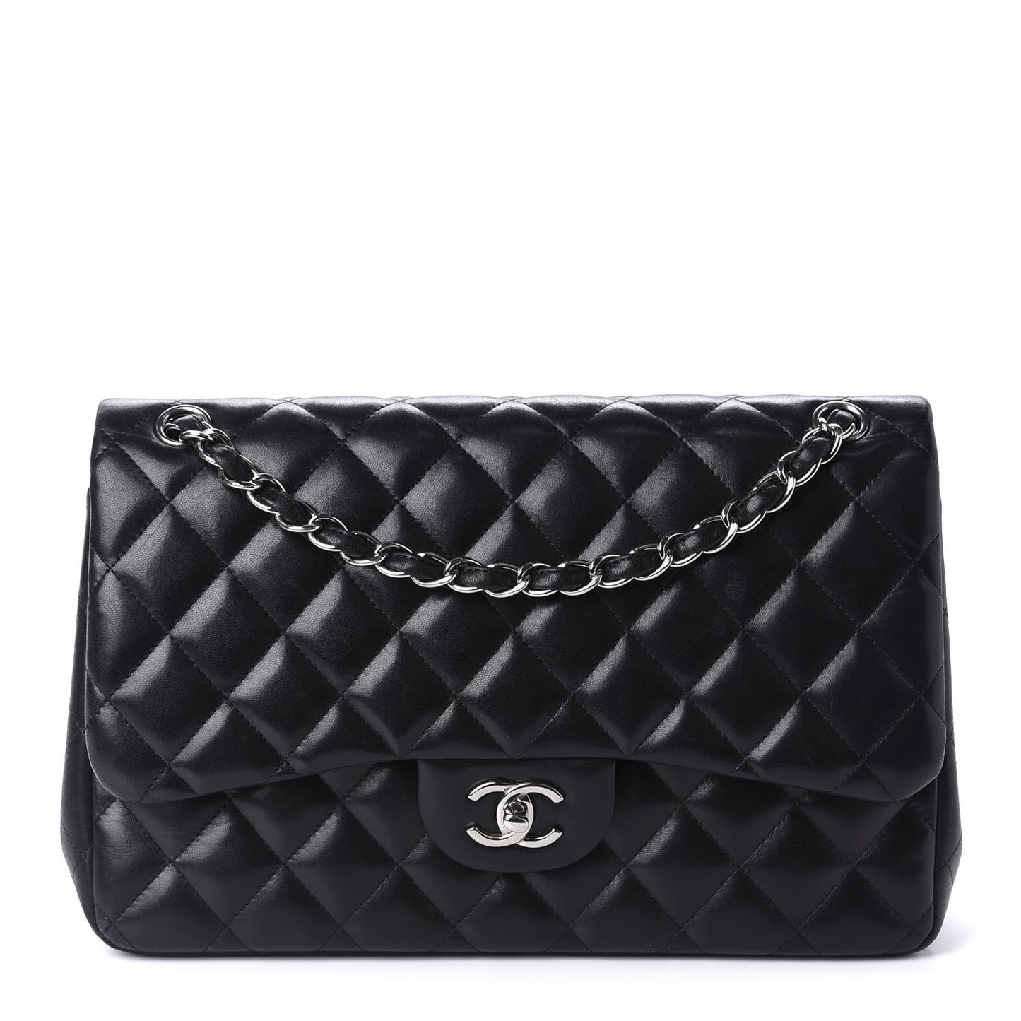 Lambskin Quilted Jumbo Double Flap Black