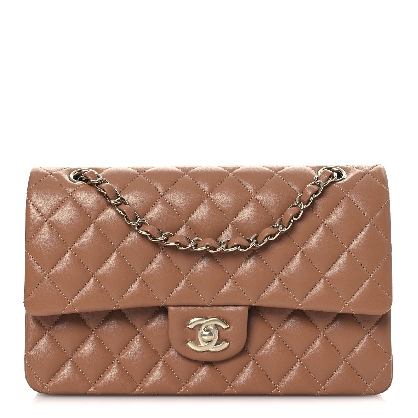 Lambskin Quilted Medium Double Flap Brown