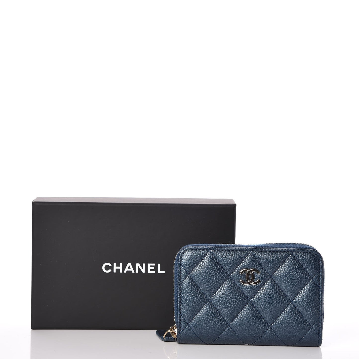 Caviar Quilted Zip Coin Purse Dark Blue