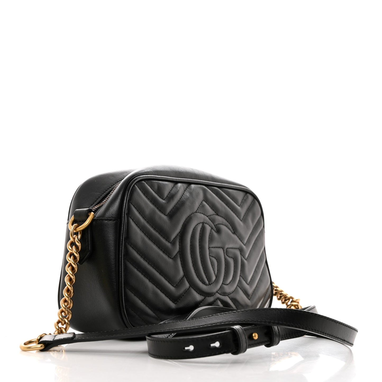 Calfskin Matelasse Small GG Marmont Chain Shoulder Bag Black