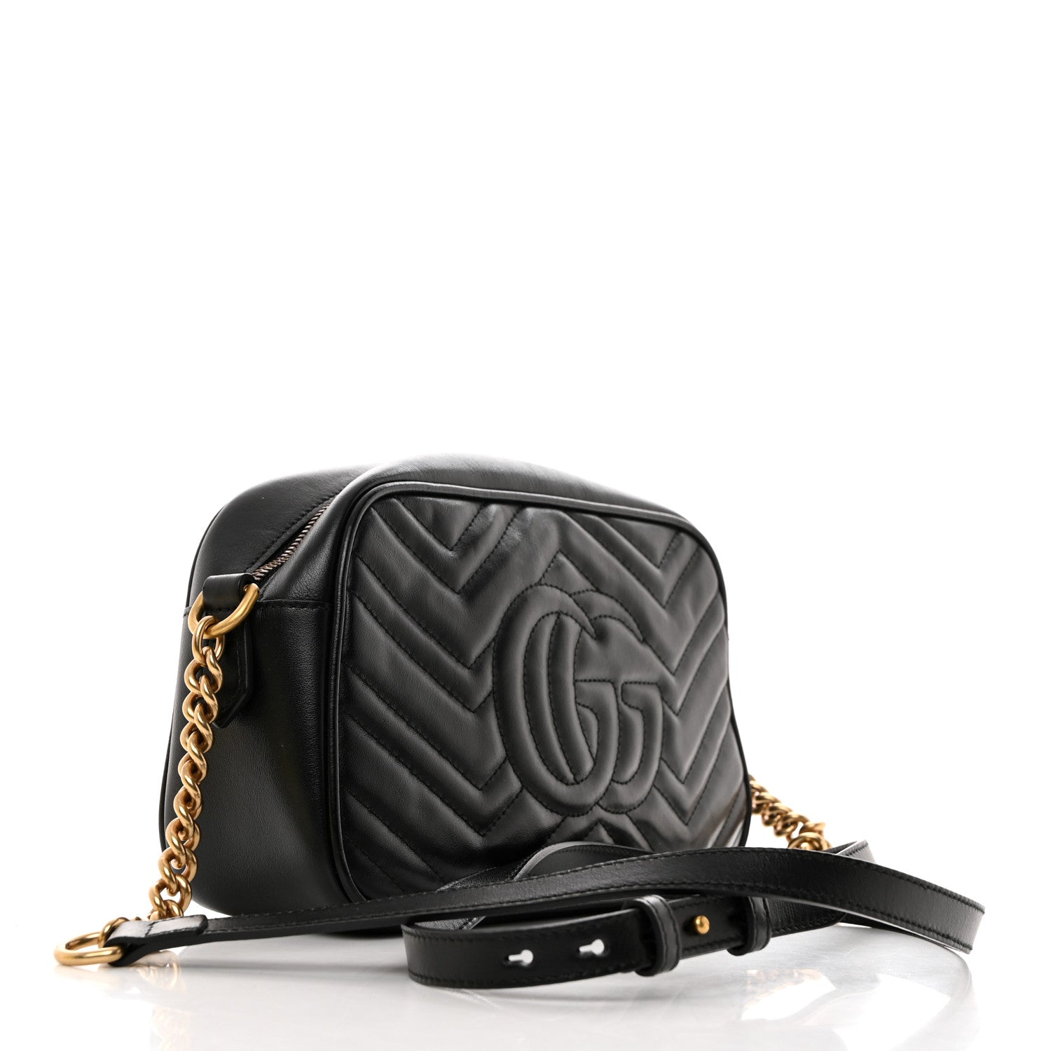 Gucci Calfskin Matelasse Small GG Marmont Chain Shoulder Bag Black 2 of 11