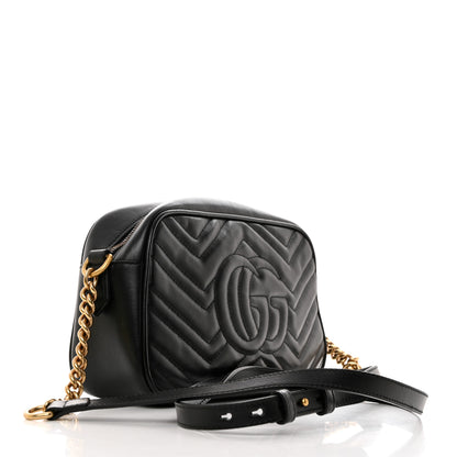 Gucci Calfskin Matelasse Small GG Marmont Chain Shoulder Bag Black 2 of 11
