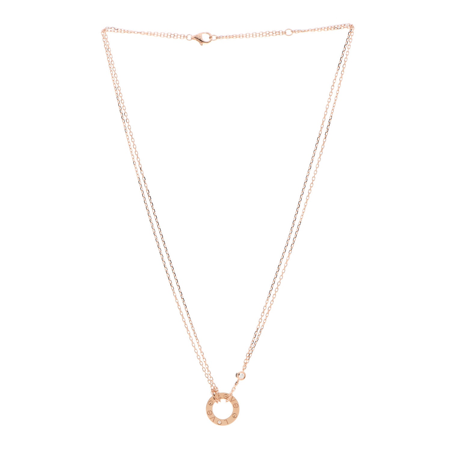 Cartier 18K Pink Gold 2 Diamond LOVE Necklace 3 of 6