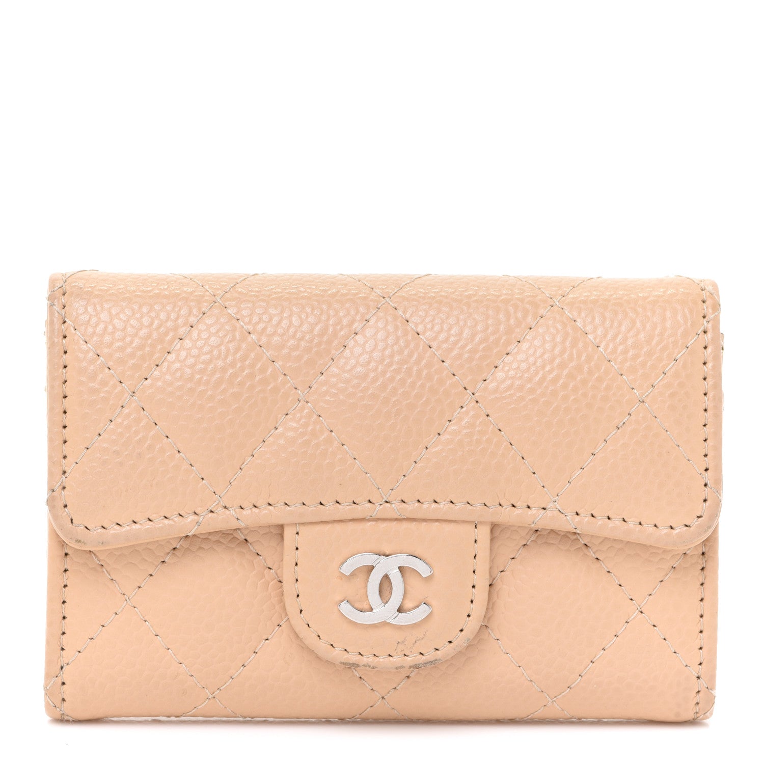 Chanel Caviar Quilted Flap Card Holder Wallet Beige 1 of 13