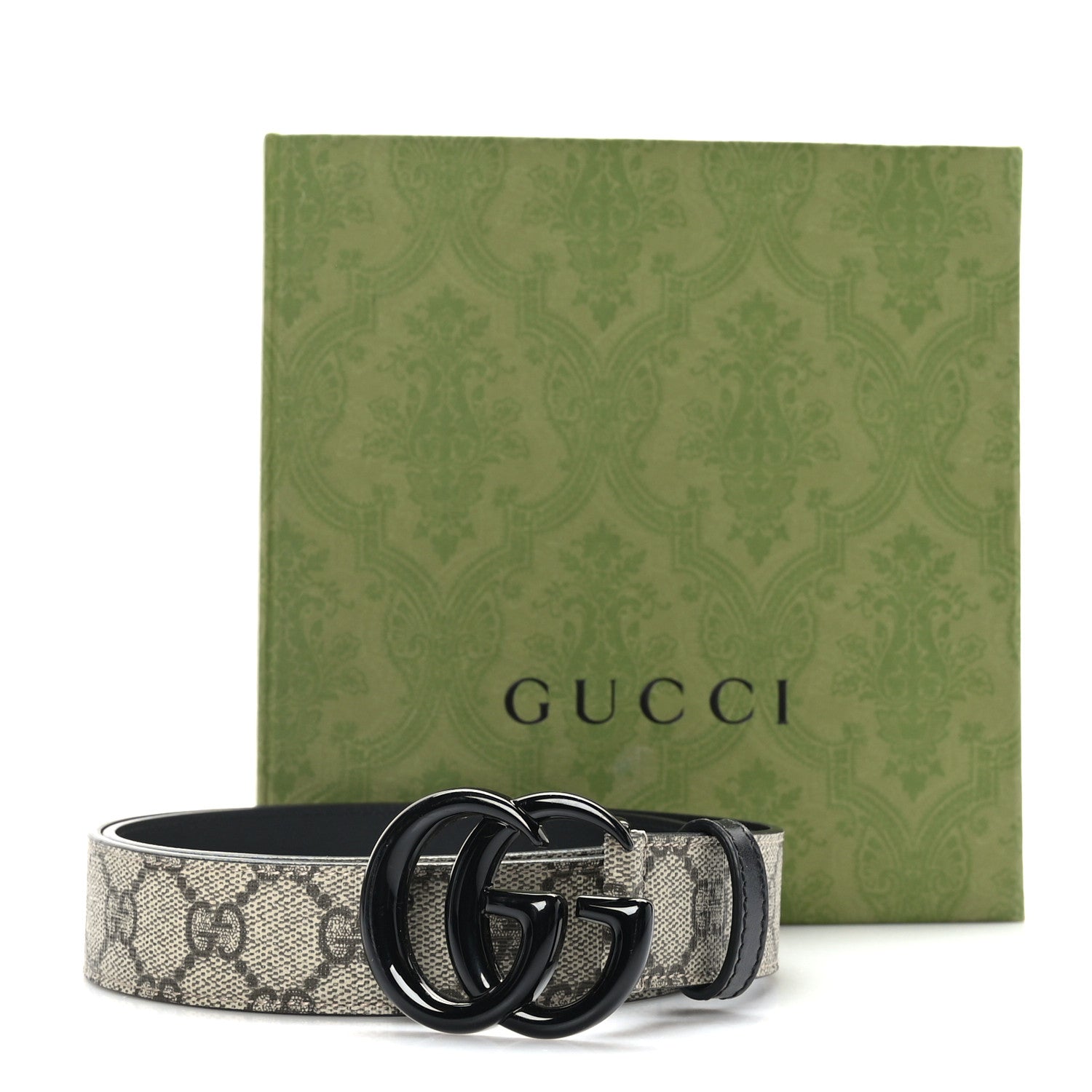 Gucci GG Supreme Monogram Plutone Calfskin Enamel Double G 30mm Belt 80 32 Beige Ebony Black 6 of 6
