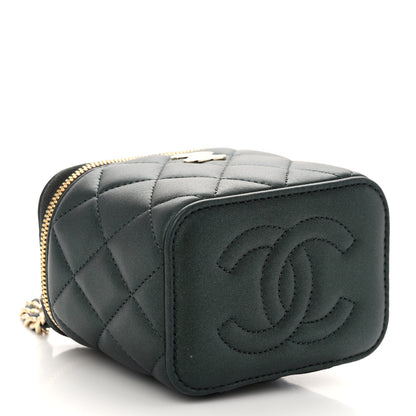 Chanel Iridescent Lambskin Quilted Mini Top Handle Vanity Case With Chain Dark Green 4 of 10