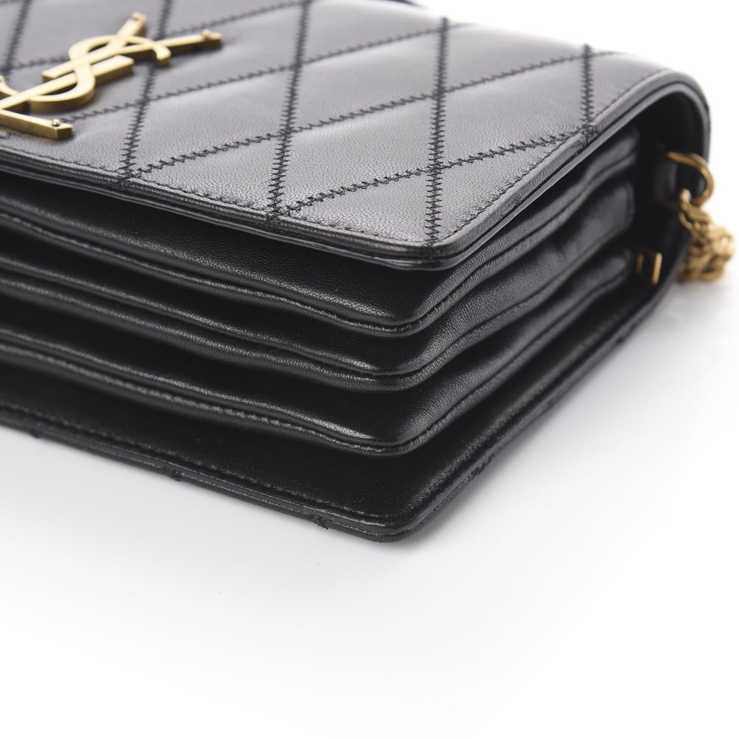 Lambskin Diamond Quilted Monogram Angie Chain Bag Black