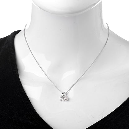 Mikimoto 18K White Gold Diamond Akoya Pearl 5.5mm Flower Pendant Necklace 3 of 7