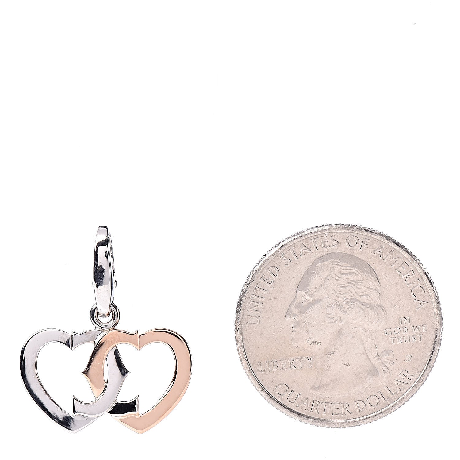 Cartier 18K White Pink Gold Double Heart Charm 2 of 4