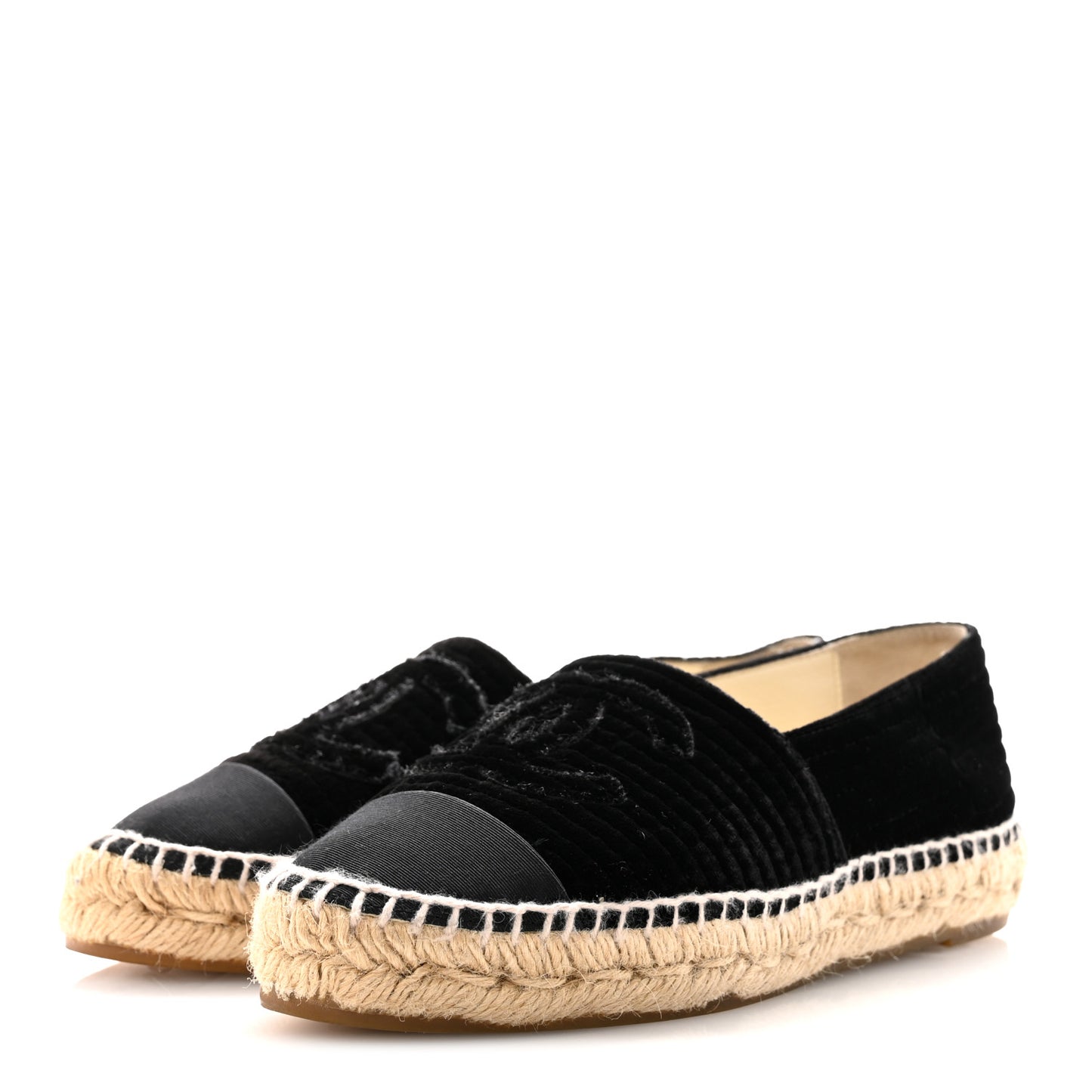 Velvet Grosgrain Quilted CC Espadrilles 35 Black