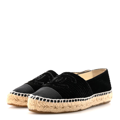 Chanel Velvet Grosgrain Quilted CC Espadrilles 35 Black 4 of 11