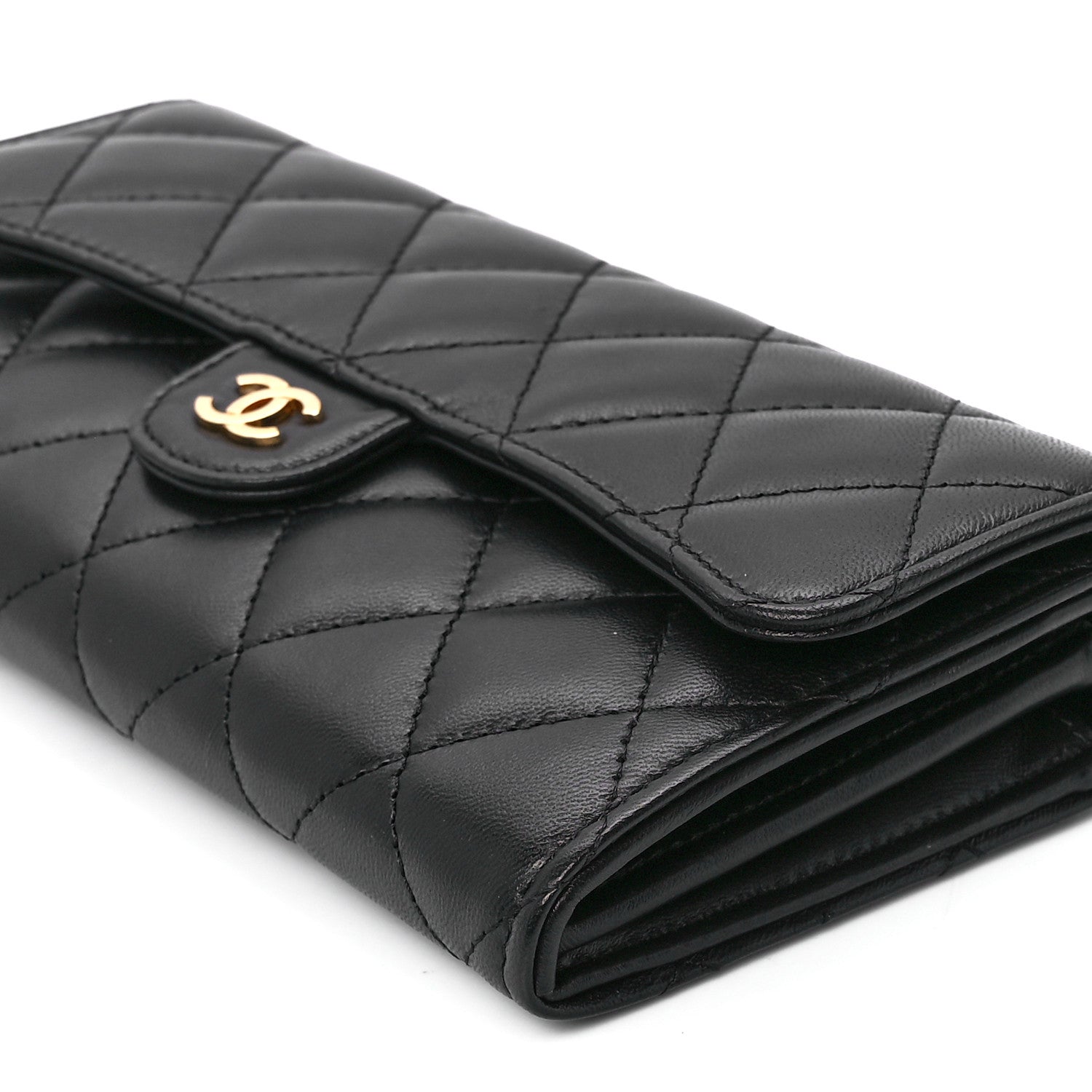 Chanel Lambskin Quilted Large Gusset Flap Wallet Black 12 of 12