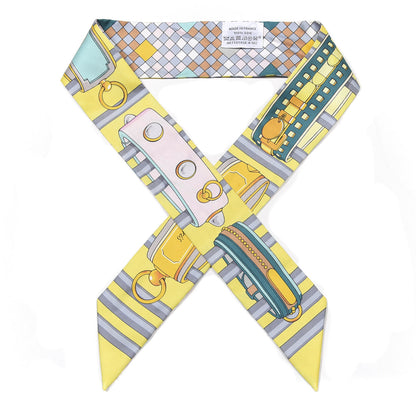 Hermes Silk Colliers De Chiens Remix Twilly Jaune Vif Gris Perle 1 of 4