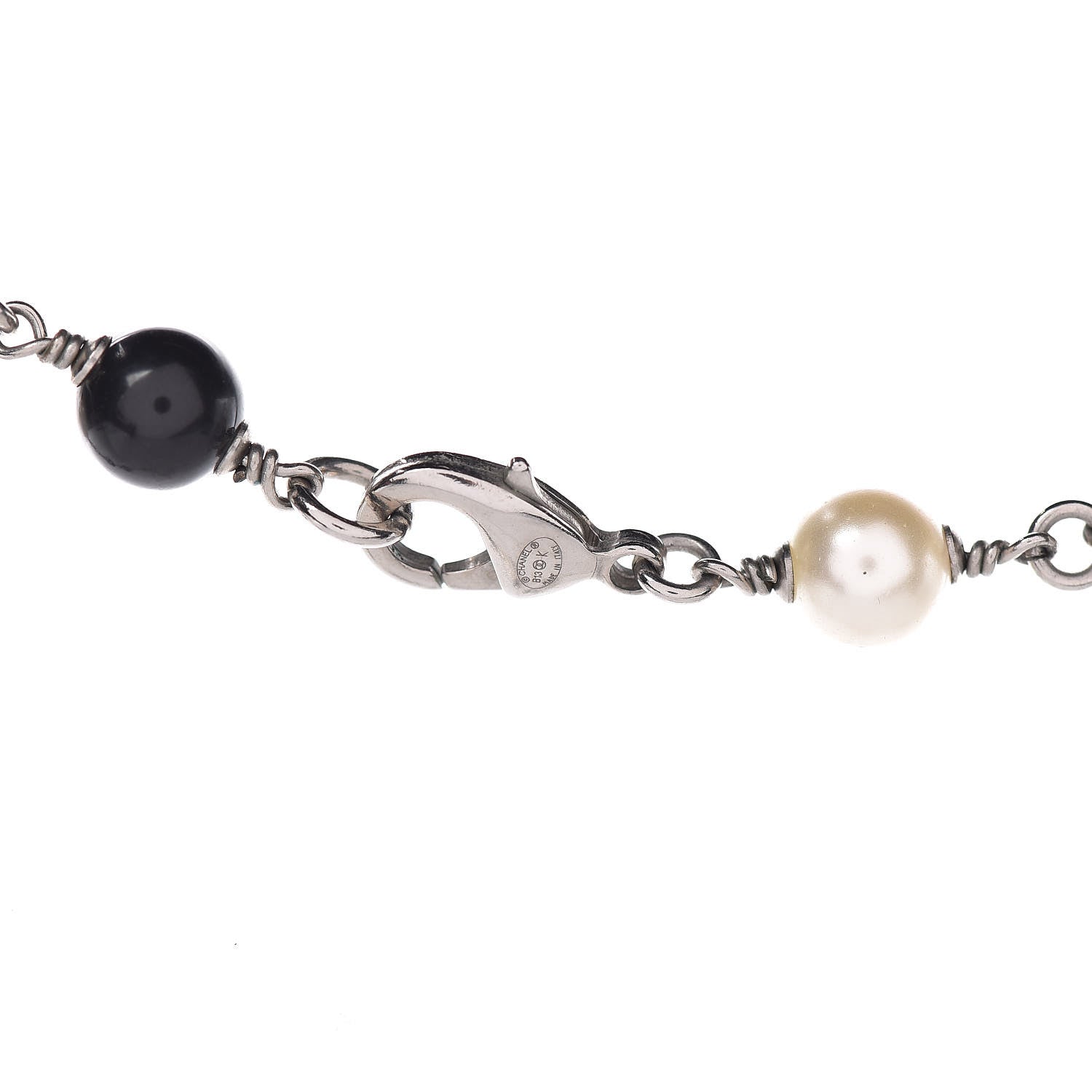 Chanel Pearl Bead Enamel CC Long Necklace Black Silver 4 of 4