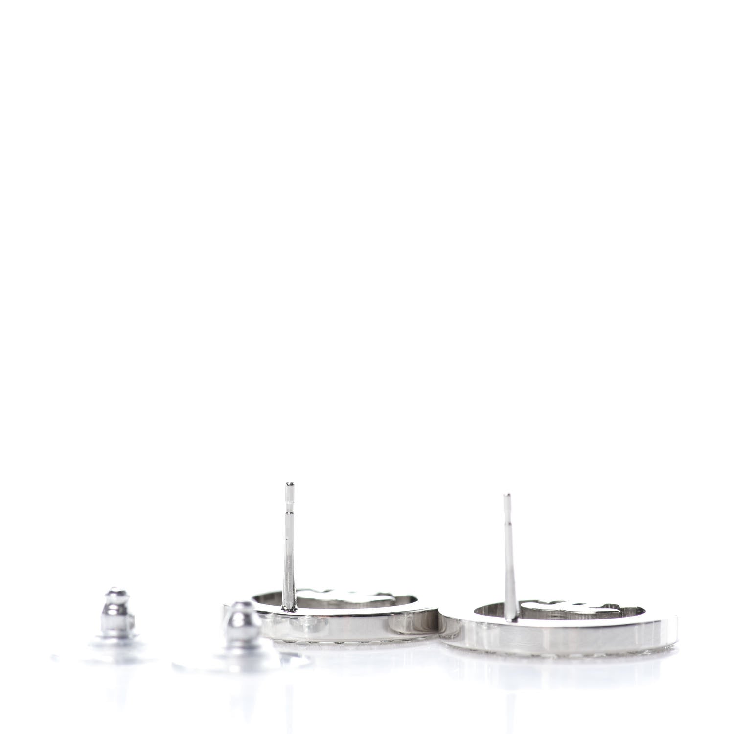 Chanel Crystal CC Round Earrings Silver 3 of 4