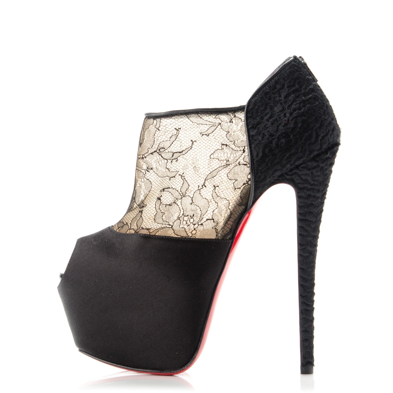 Christian Louboutin Satin Lace Chantilly Astrakan Aeronotoc 160 Bootie 36.5 Black 1 of 7