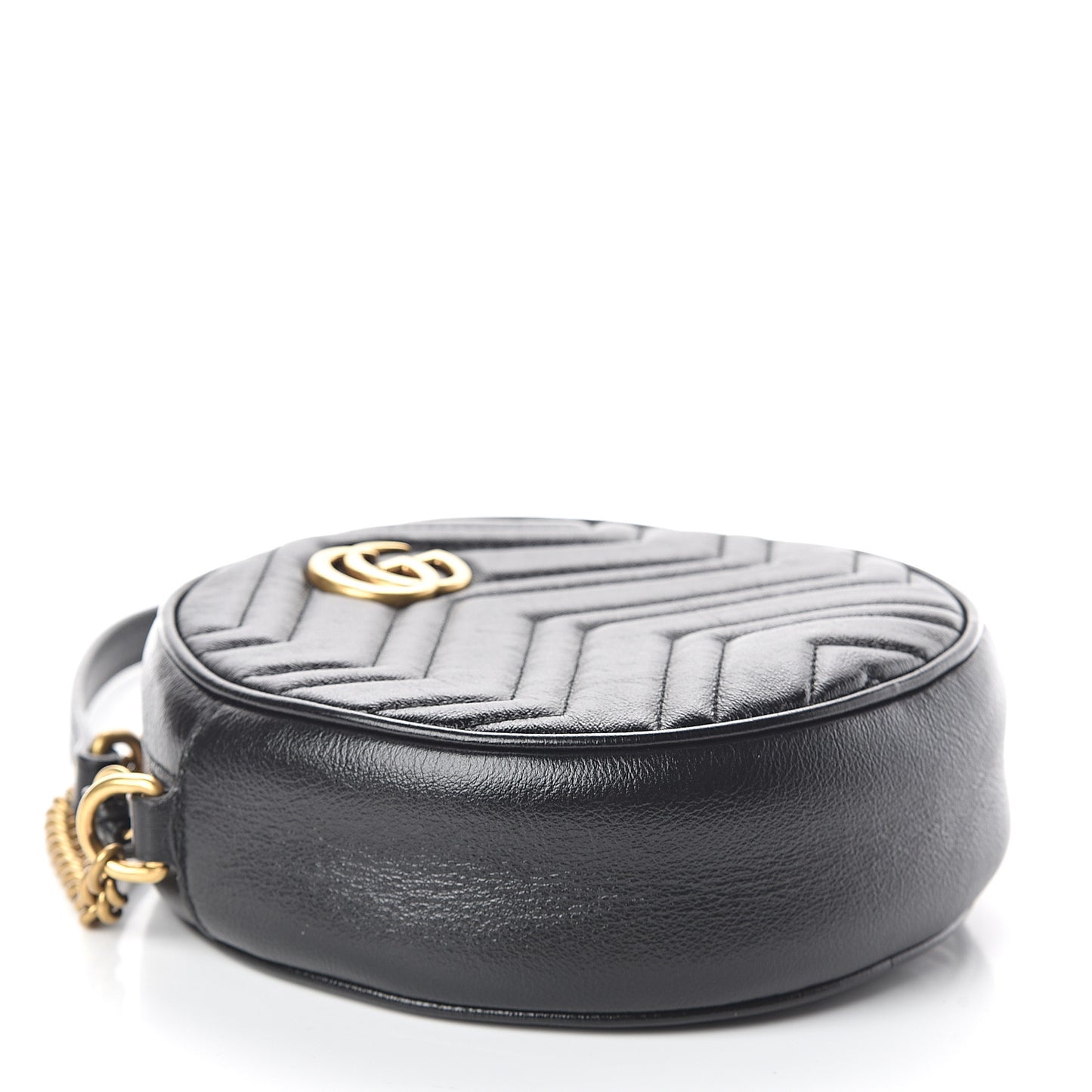 Azalea Calfskin Matelasse Heart Mini GG Marmont Round Shoulder Bag Black