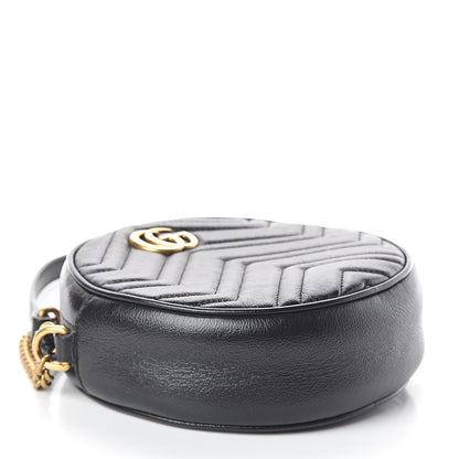 Gucci Azalea Calfskin Matelasse Heart Mini GG Marmont Round Shoulder Bag Black 3 of 7