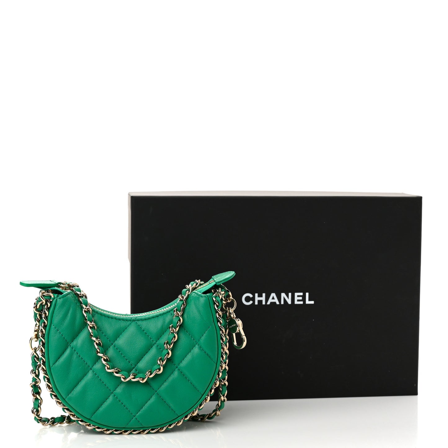 Lambskin Quilted Mini Chain Around Hobo Green