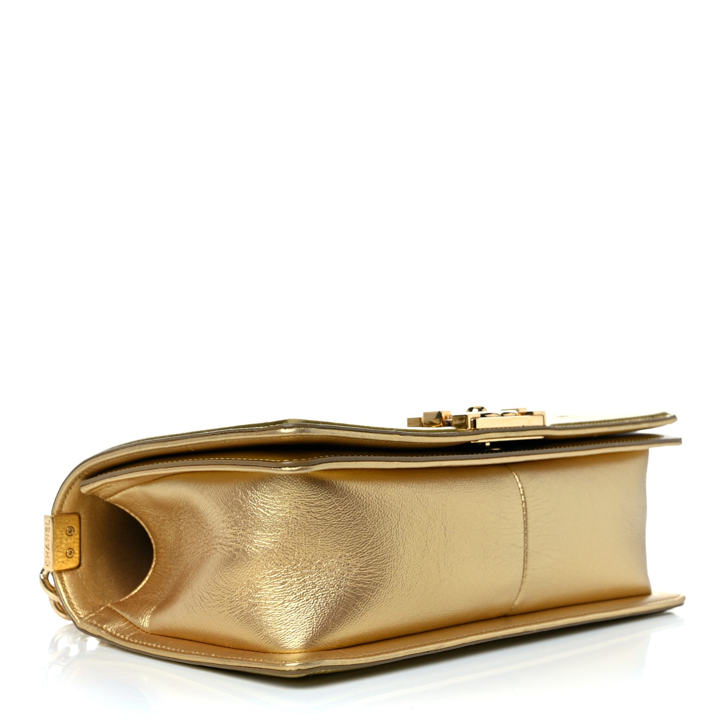 Metallic Patent Calfskin Quilted Medium Boy Flap Gold