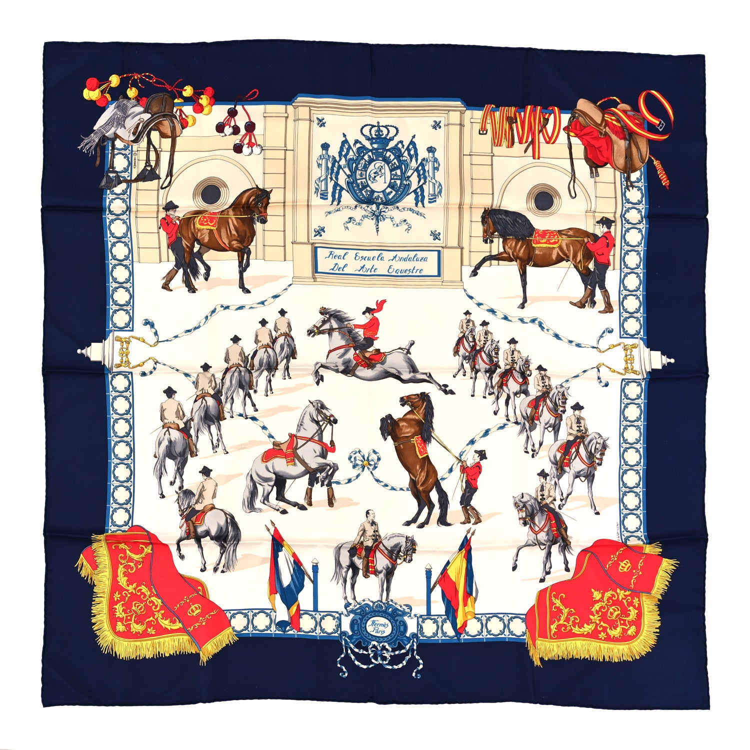 Hermes Silk Real Escuela Andaluza Del Arte Ecuestre Scarf 90 1 of 3