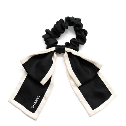 Chanel Silk Hair Tie Black Ivory 1 of 6