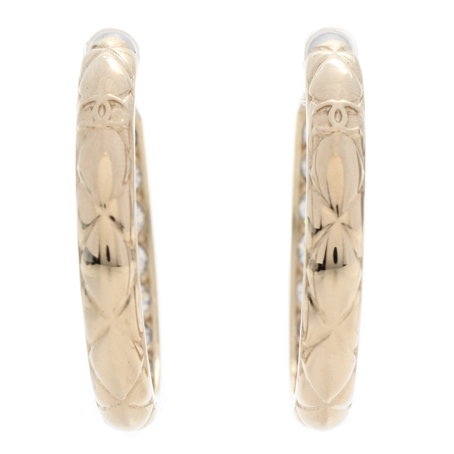 Chanel Metal Quilted CC Hoop Earrings Gold 1 of 5