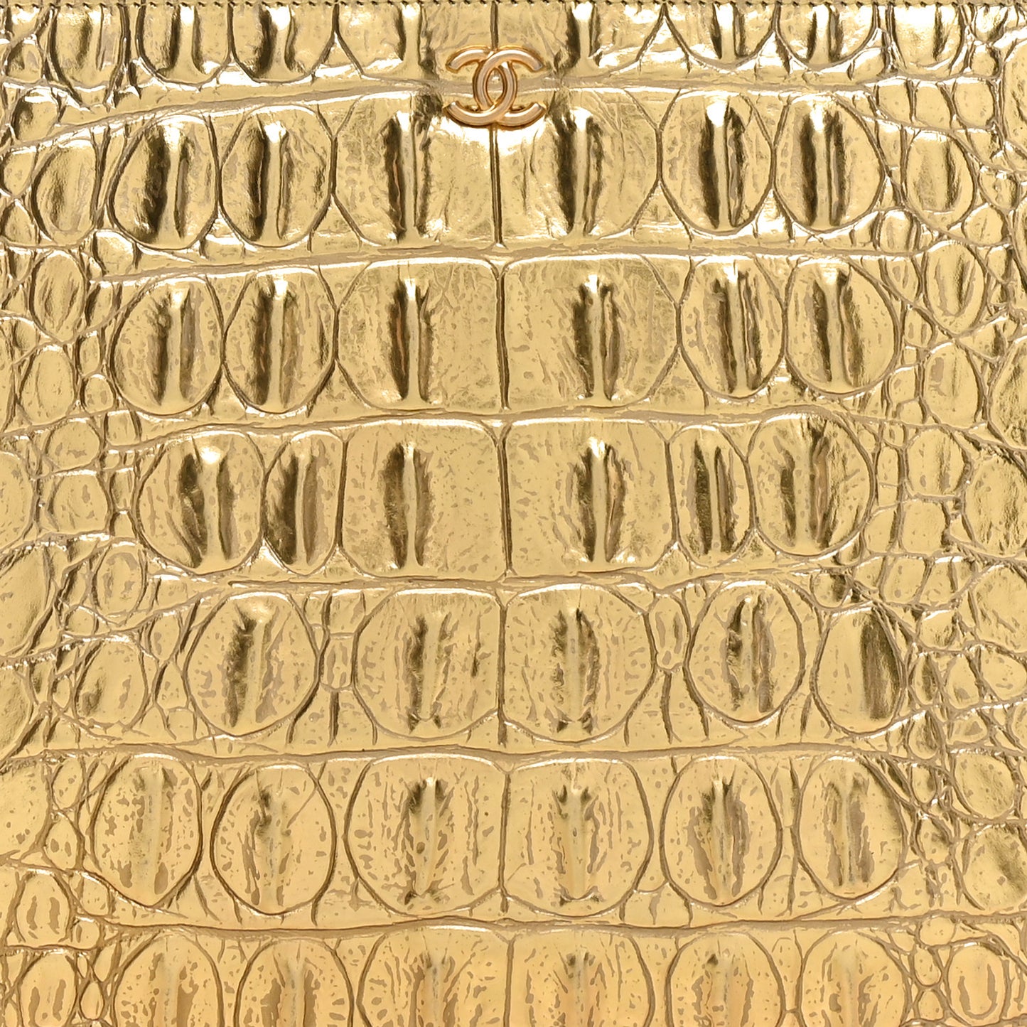 Metallic Crocodile Calfskin Embossed Medium Cocodile Cosmetic Case Gold