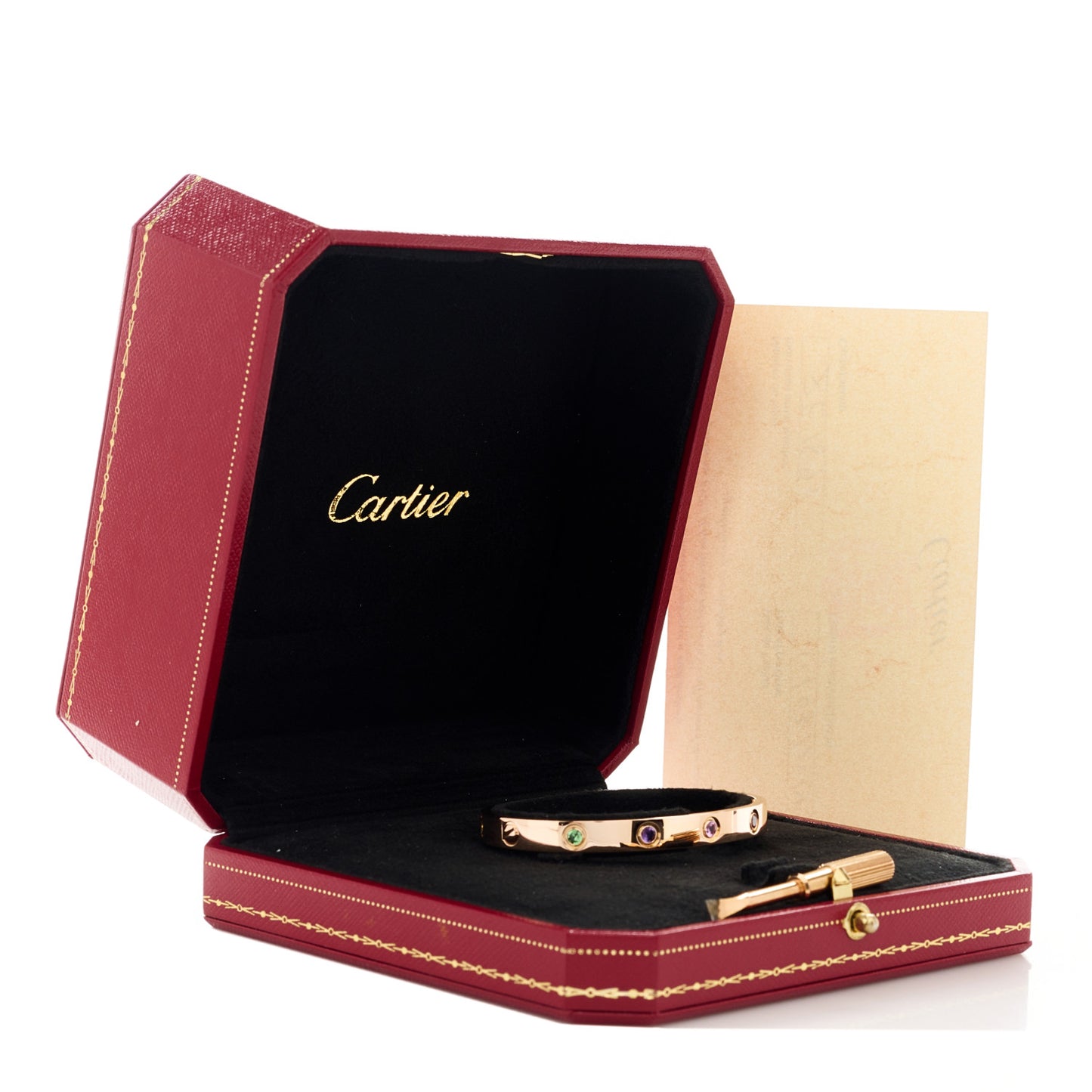 18K Pink Gold Sapphire Garnet Amethyst LOVE Bracelet 16