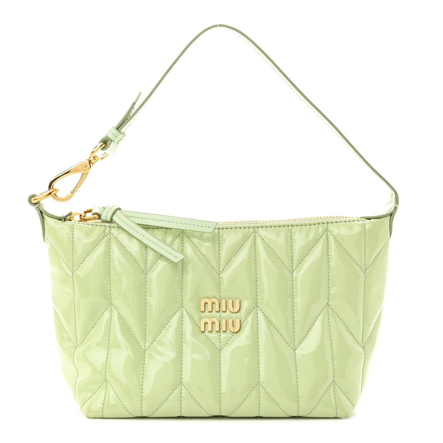 Miu Miu Patent Quilted Mini Spirit Ciré Bag Aqua 1 of 12