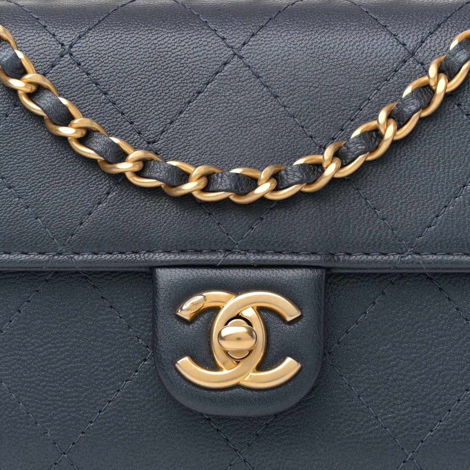 Chanel Goatskin Quilted Chic Pearls Clutch With Chain Navy 8 of 11