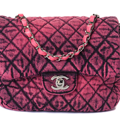 Chanel Washed Denim Quilted Small Denimpression Flap Red Black 8 of 12
