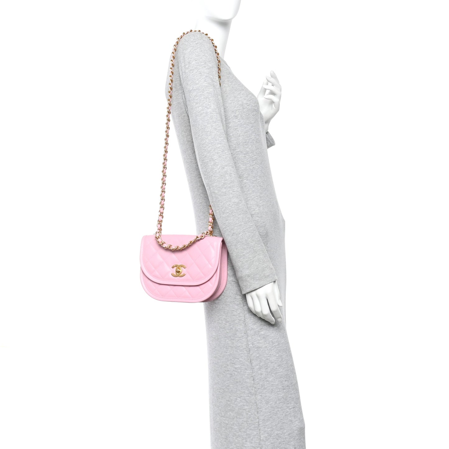 Calfskin Quilted Small Messenger Flap Light Pink