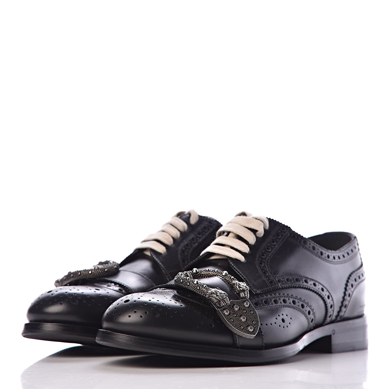 Gucci Calfskin Bee Embroidered Mens Queercore Brogue Derby Shoes 7 Black 3 of 10