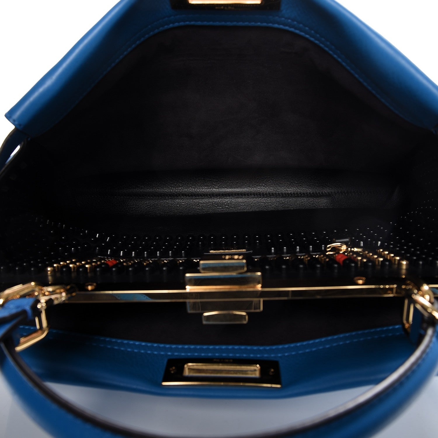 Fendi Vitello Seta Studded Monster Eyes Large Peekaboo Iconic Satchel Blue Royal Black Multicolor 7 of 11