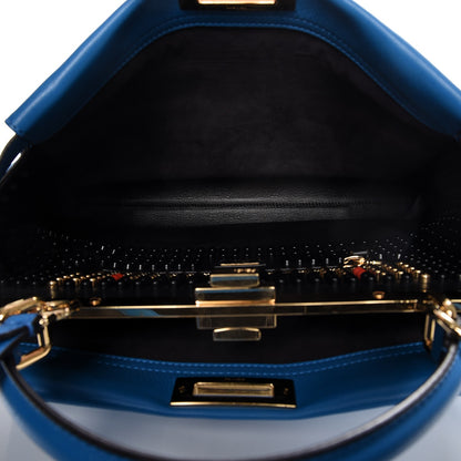 Fendi Vitello Seta Studded Monster Eyes Large Peekaboo Iconic Satchel Blue Royal Black Multicolor 7 of 11