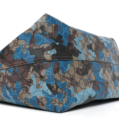 Gucci GG Supreme Monogram Camouflage Print Large Tote Beige Ebony New Acero Blue 9 of 10