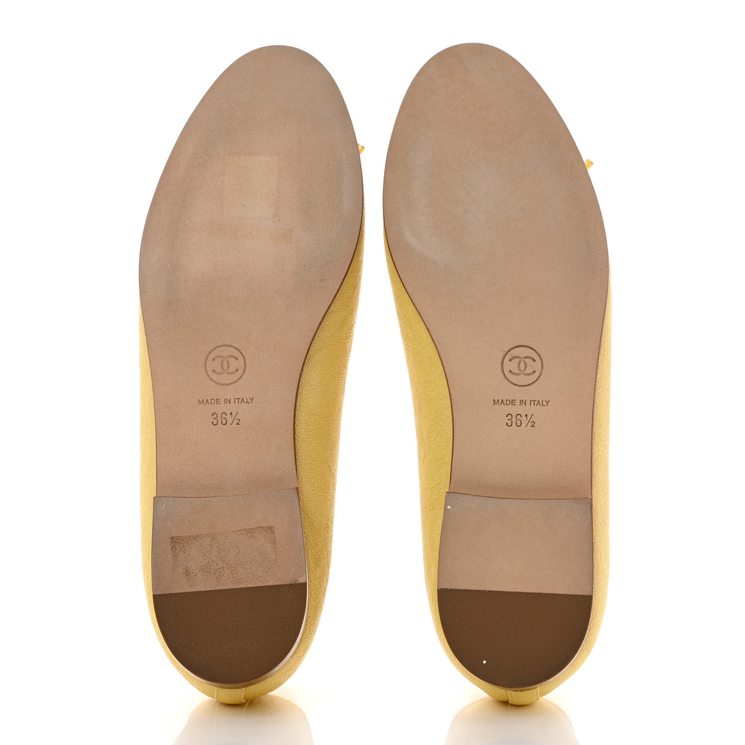 Chanel Iridescent Caviar CC Cap Toe Ballerina Flats 36.5 Yellow