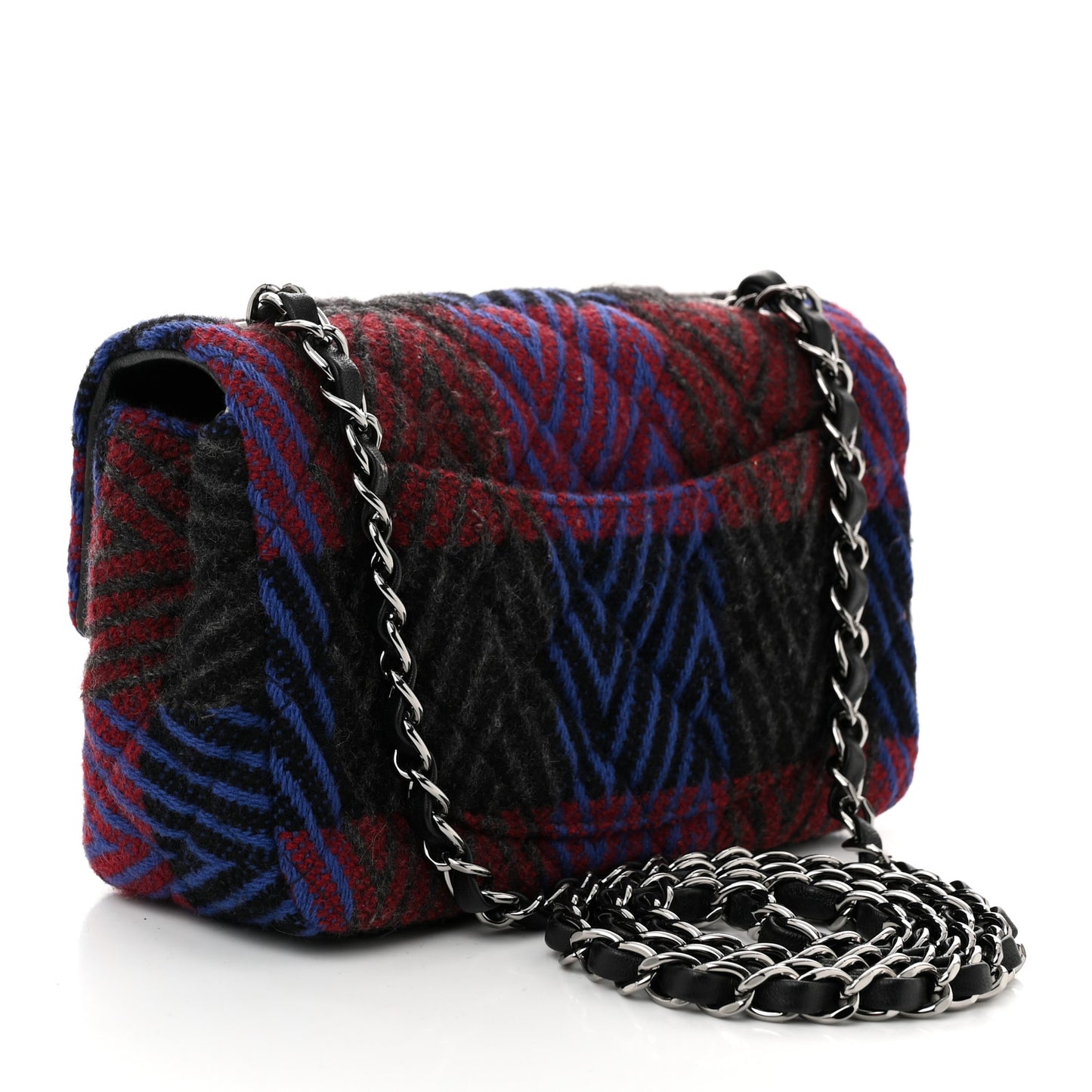 Wool Quilted Mini Rectangular Flap Red Grey Multicolor